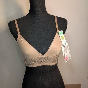 Maidenform Pullover Bra Bralette Beige Lace Band Size 34 NWT Silky Wireless